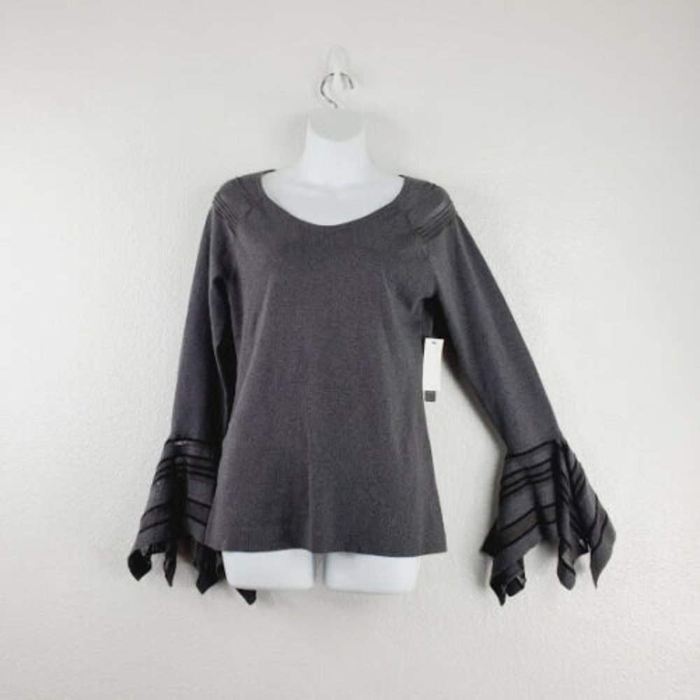 Nic Zoe Womens Gray Striped Blouse Top Sz Small